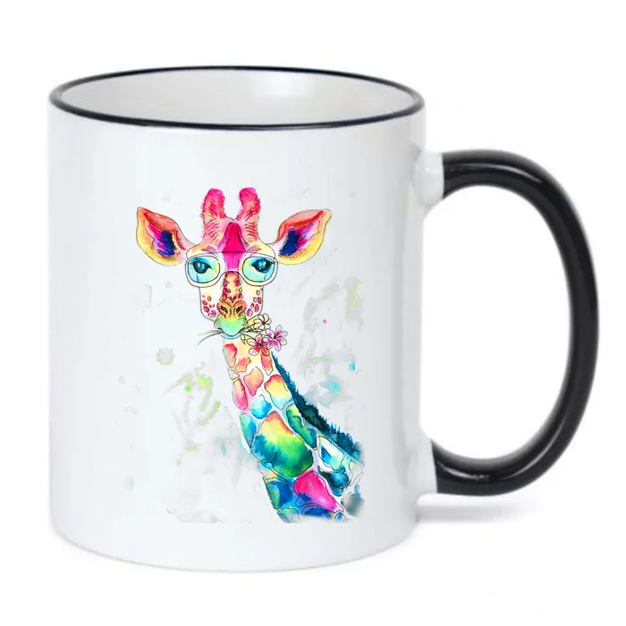 Bright Watercolor Giraffe Art Gift Design Black Color Changing Mug