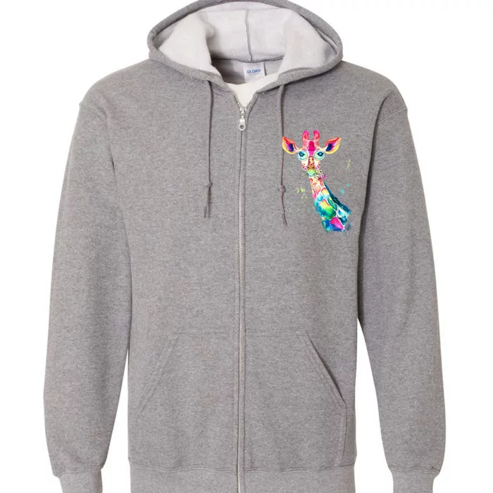 Bright Watercolor Giraffe Art Gift Design Full Zip Hoodie