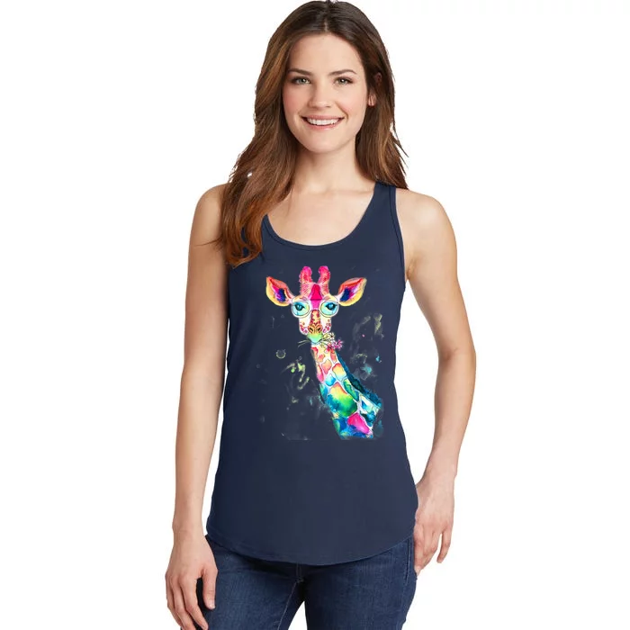 Bright Watercolor Giraffe Art Gift Design Ladies Essential Tank