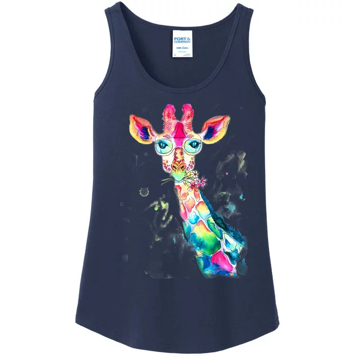 Bright Watercolor Giraffe Art Gift Design Ladies Essential Tank