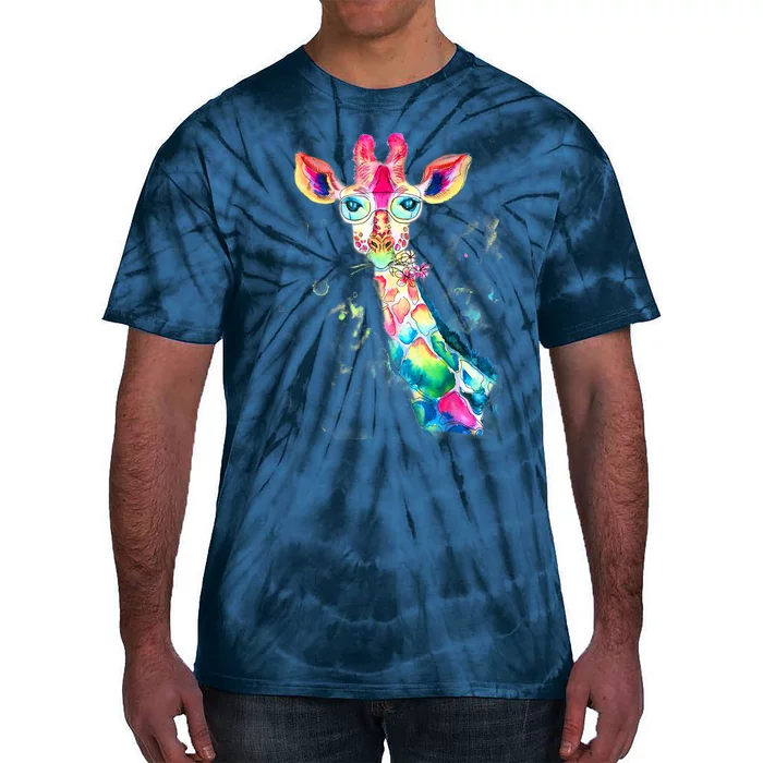 Bright Watercolor Giraffe Art Gift Design Tie-Dye T-Shirt