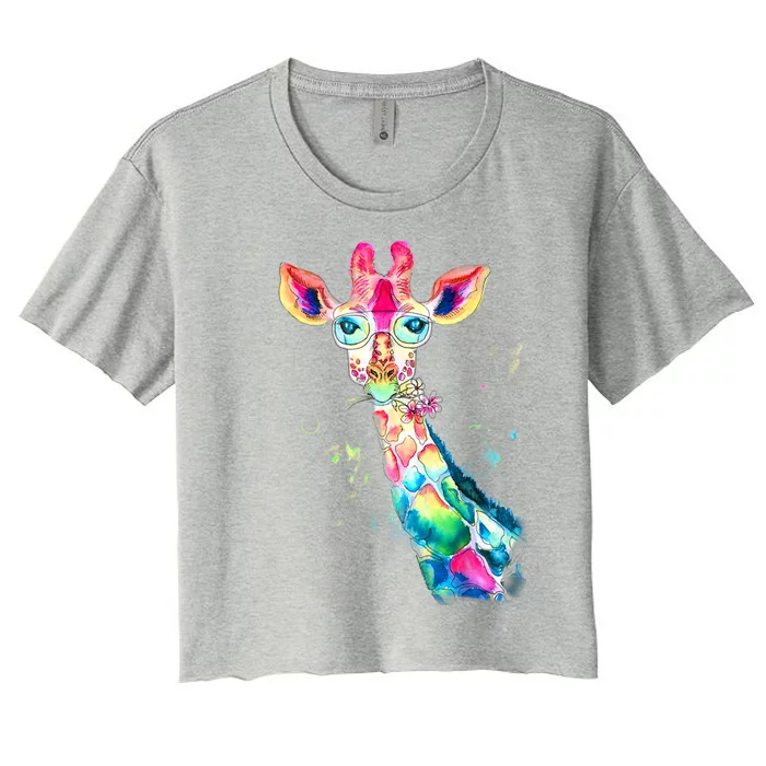 Bright Watercolor Giraffe Art Gift Design Women's Crop Top Tee