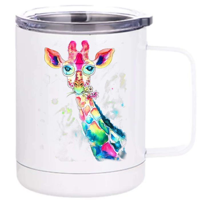 Bright Watercolor Giraffe Art Gift Design Front & Back 12oz Stainless Steel Tumbler Cup