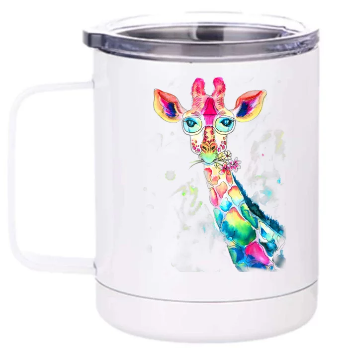 Bright Watercolor Giraffe Art Gift Design Front & Back 12oz Stainless Steel Tumbler Cup