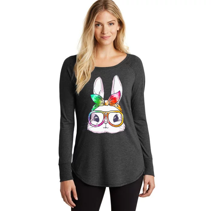 Bunny With Glasses rabbit Happy Easter Day Women's Perfect Tri Tunic Long Sleeve Shirt