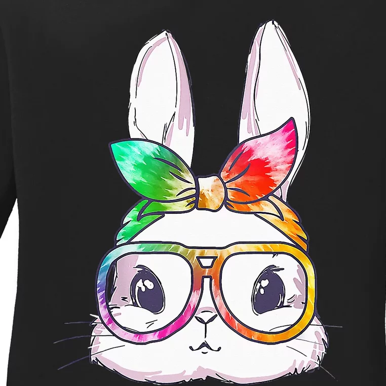 Bunny With Glasses rabbit Happy Easter Day Ladies Long Sleeve Shirt