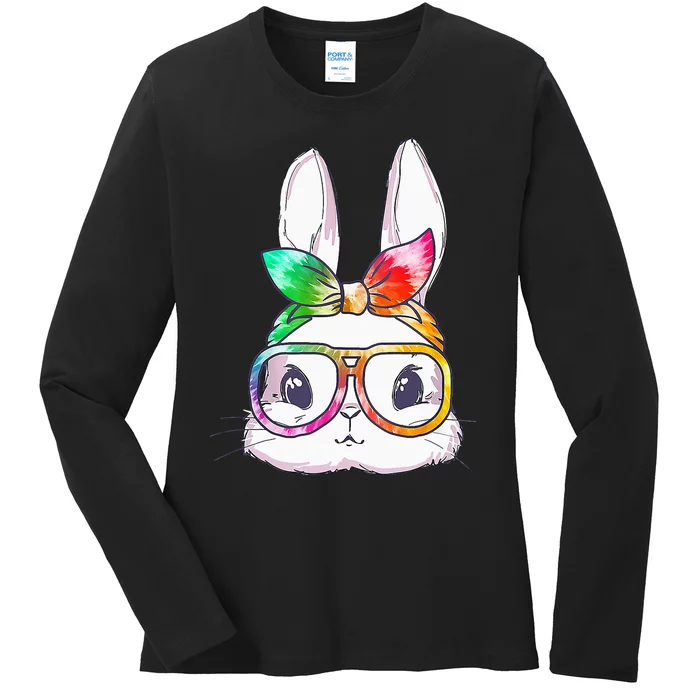 Bunny With Glasses rabbit Happy Easter Day Ladies Long Sleeve Shirt