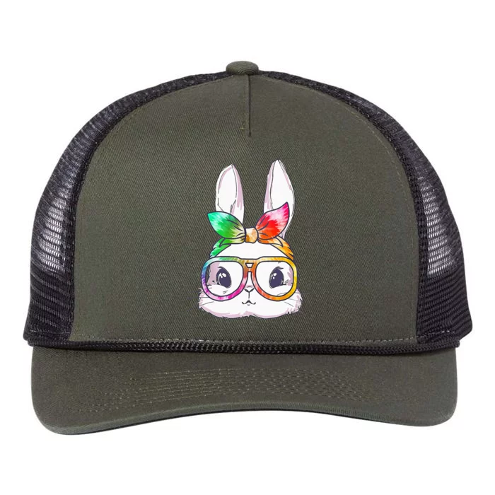 Bunny With Glasses rabbit Happy Easter Day Retro Rope Trucker Hat Cap