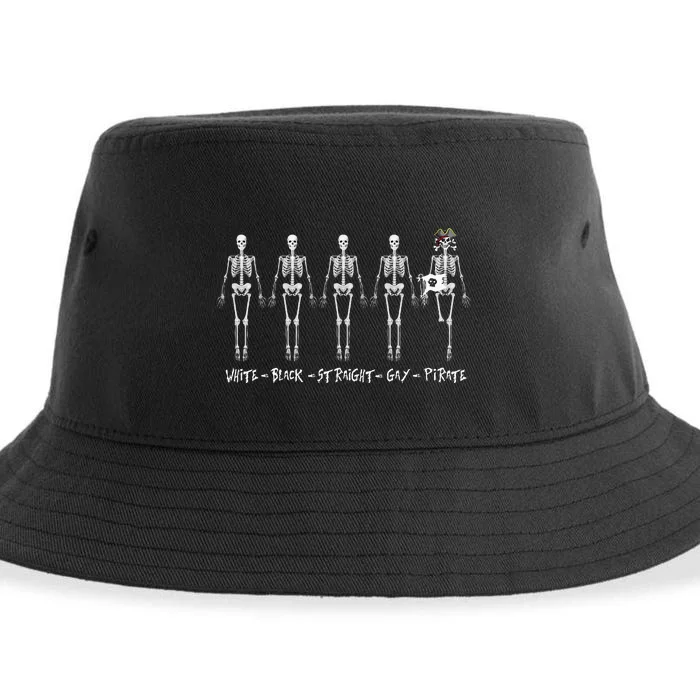 Black White Gay Straight Pirate Skeleton LGBT Pride Human Sustainable Bucket Hat