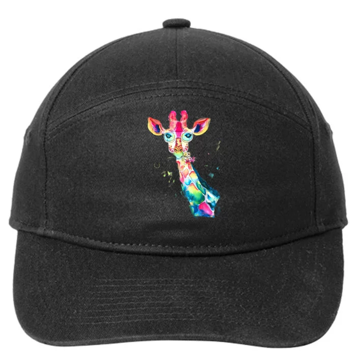 Bright Watercolor Giraffe Art Gift Design 7-Panel Snapback Hat