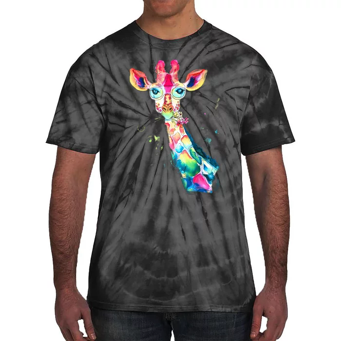 Bright Watercolor Giraffe Art Gift Design Tie-Dye T-Shirt