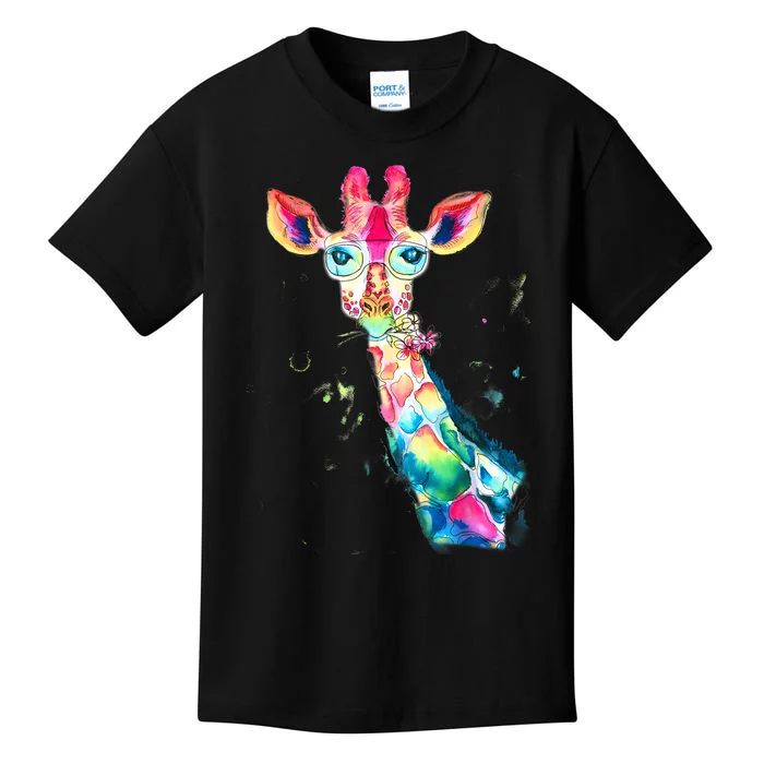 Bright Watercolor Giraffe Art Gift Design Kids T-Shirt