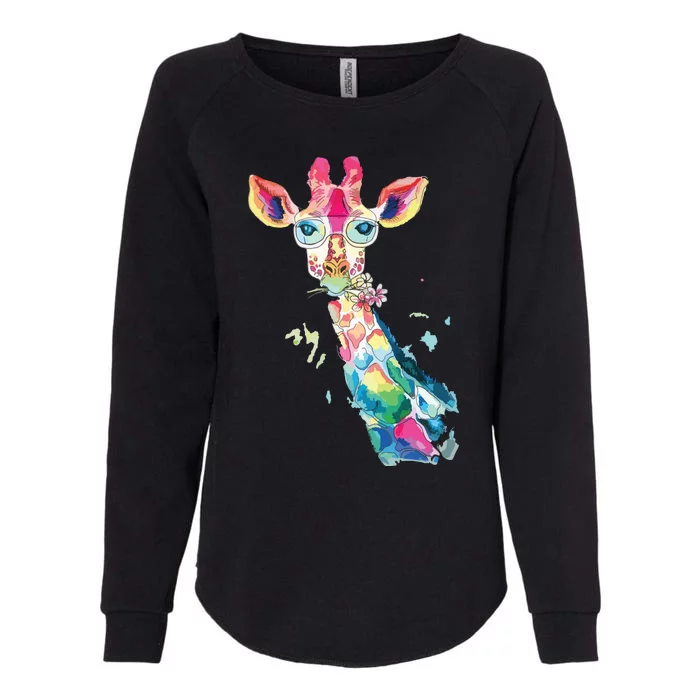 Bright Watercolor Giraffe Art Gift Design Womens California Wash Sweatshirt