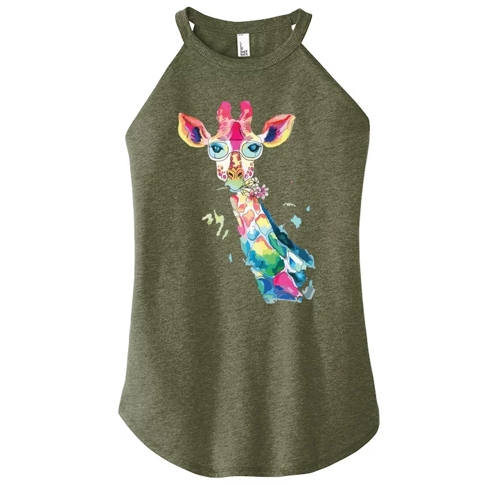 Bright Watercolor Giraffe Art Gift Design Women’s Perfect Tri Rocker Tank