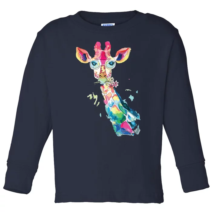 Bright Watercolor Giraffe Art Gift Design Toddler Long Sleeve Shirt