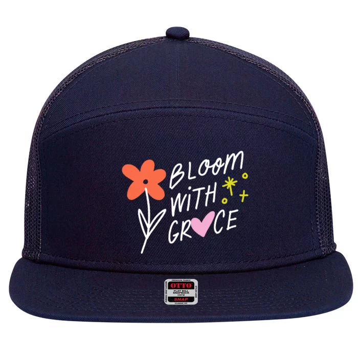 Bloom With Grace Summer Quote 7 Panel Mesh Trucker Snapback Hat