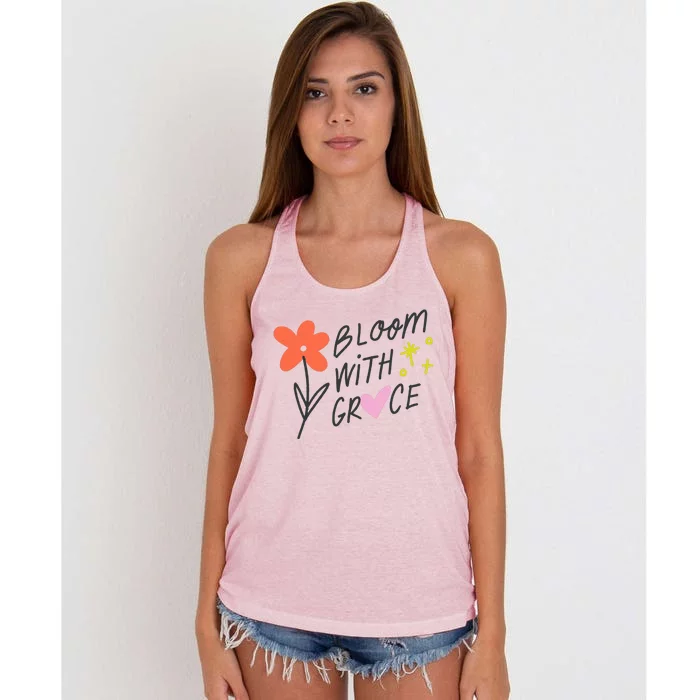 Bloom With Grace Summer Quote Women's Knotted Racerback Tank