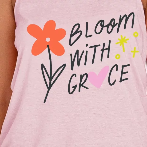 Bloom With Grace Summer Quote Women's Knotted Racerback Tank