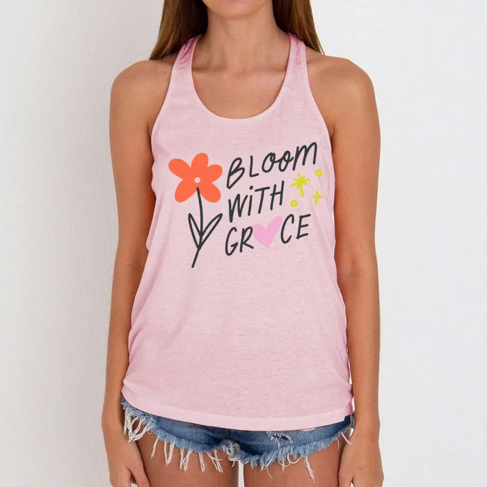 Bloom With Grace Summer Quote Women's Knotted Racerback Tank