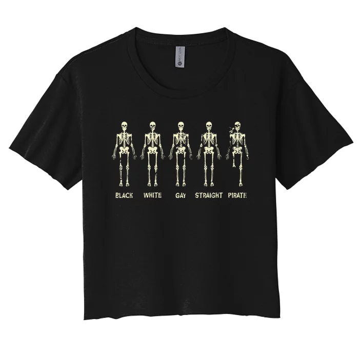 Black White Gay Straight Pirate Skeleton Human Right Women's Crop Top Tee