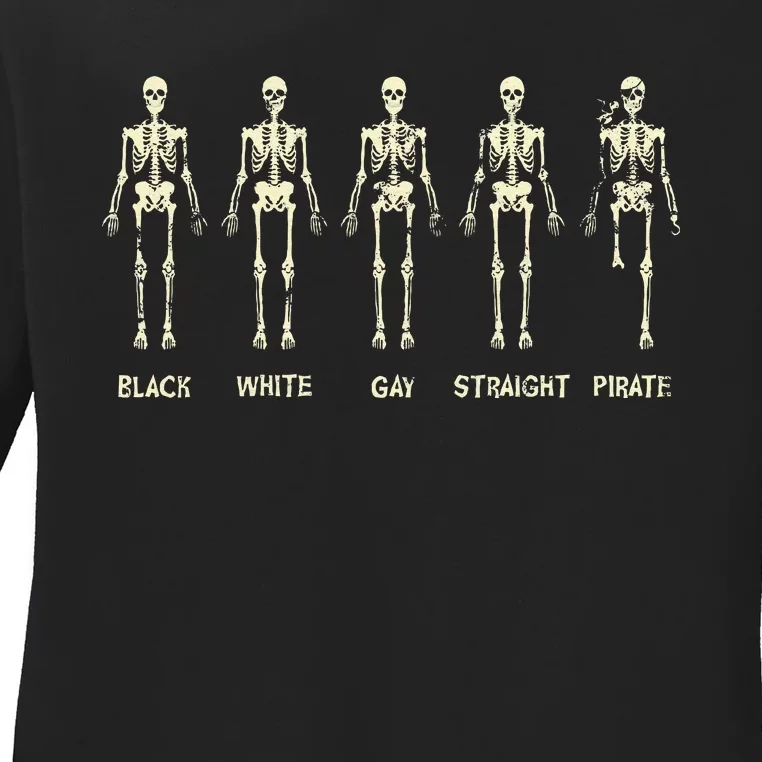 Black White Gay Straight Pirate Skeleton Human Right Ladies Long Sleeve Shirt