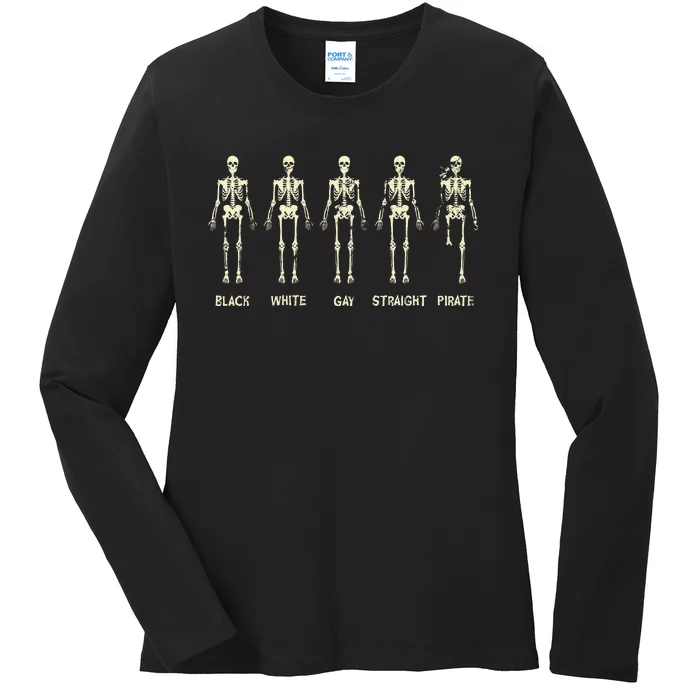 Black White Gay Straight Pirate Skeleton Human Right Ladies Long Sleeve Shirt