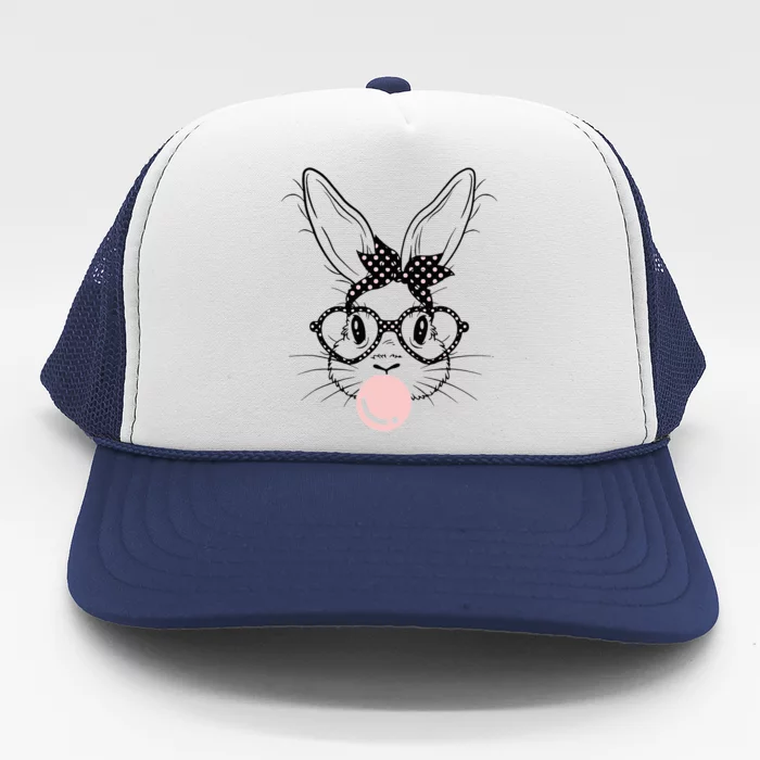 Bunny With Glasses Bubble Gum happy Easter Day Trucker Hat