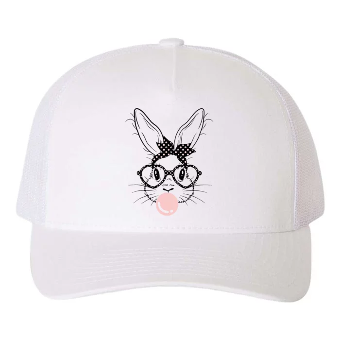 Bunny With Glasses Bubble Gum happy Easter Day Yupoong Adult 5-Panel Trucker Hat