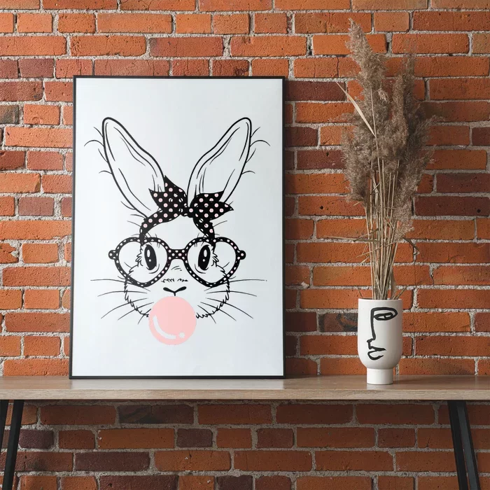 Bunny With Glasses Bubble Gum happy Easter Day Poster