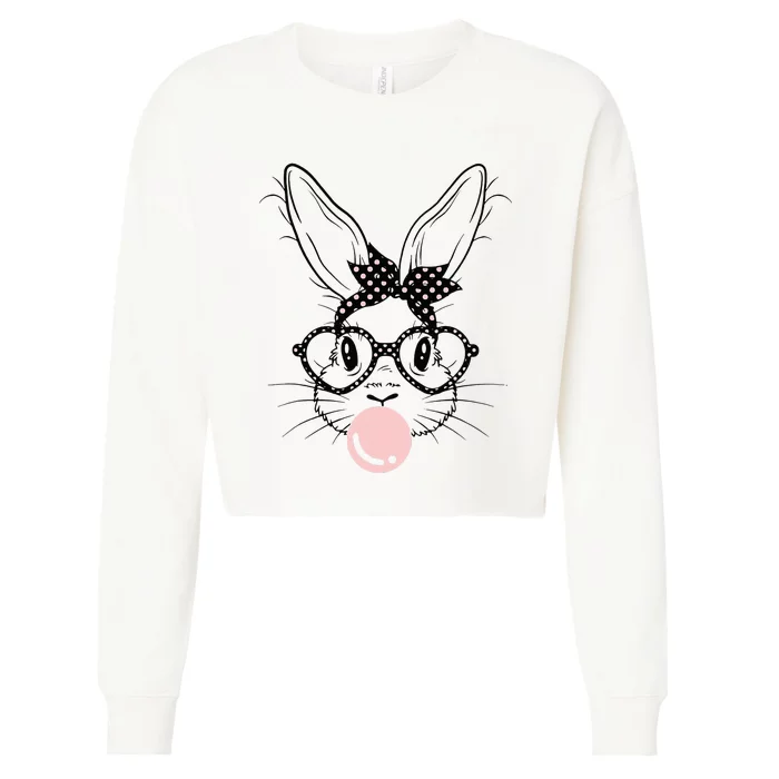 Bunny With Glasses Bubble Gum happy Easter Day Cropped Pullover Crew