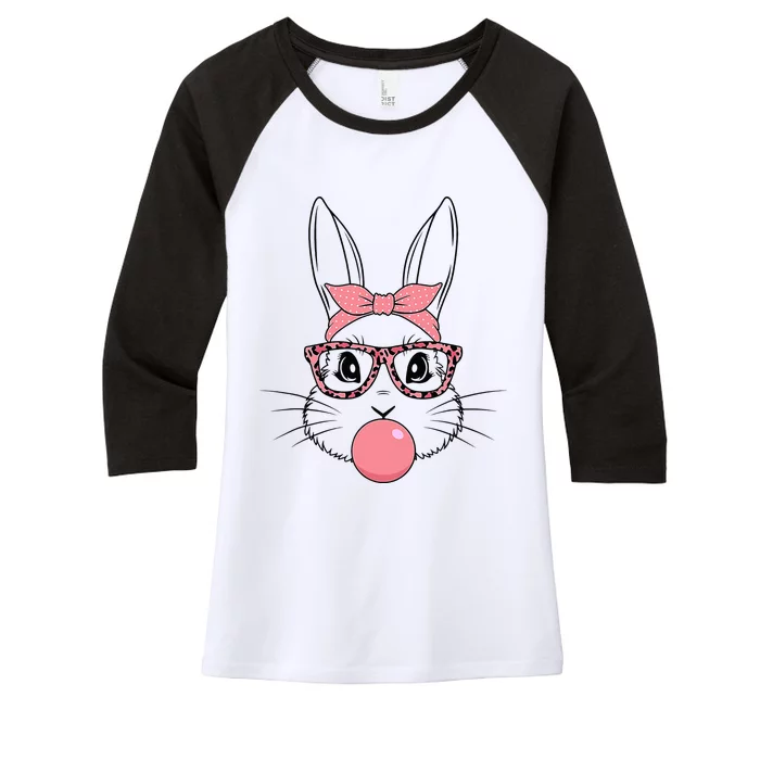 Bunny With Glasses Bubble Gum happy Easter Day Women's Tri-Blend 3/4-Sleeve Raglan Shirt