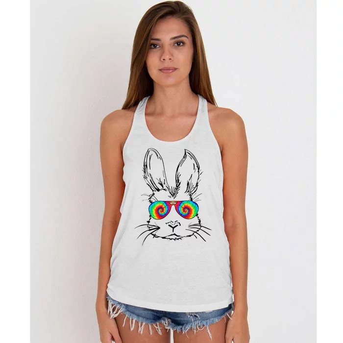 Bunny With Glasses Bubble Gum tie dye Easter Day Women's Knotted Racerback Tank