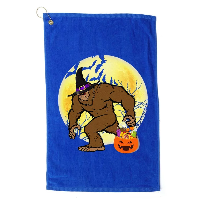 Bigfoot Witch Holding Jackolantern Pumpkin Happy Halloween Platinum Collection Golf Towel