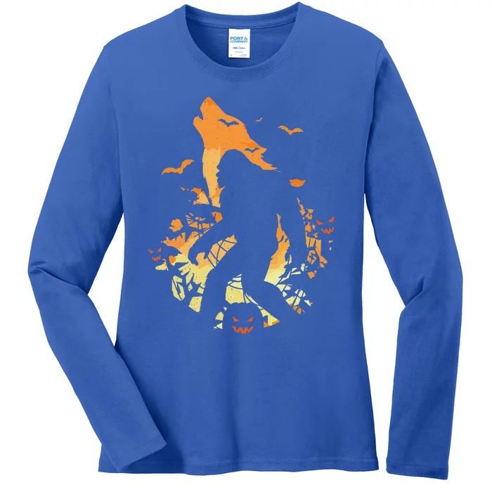 Bigfoot Wolf Halloween Costume Sasquatch Pumpkin Ladies Long Sleeve Shirt