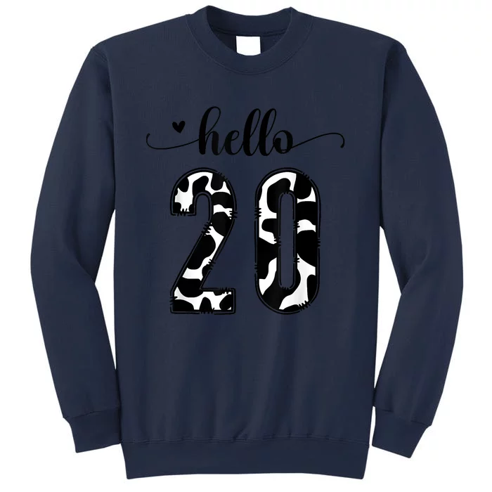 Black White Hello 20 Cow Print 20th Birthday Animal Pattern Sweatshirt