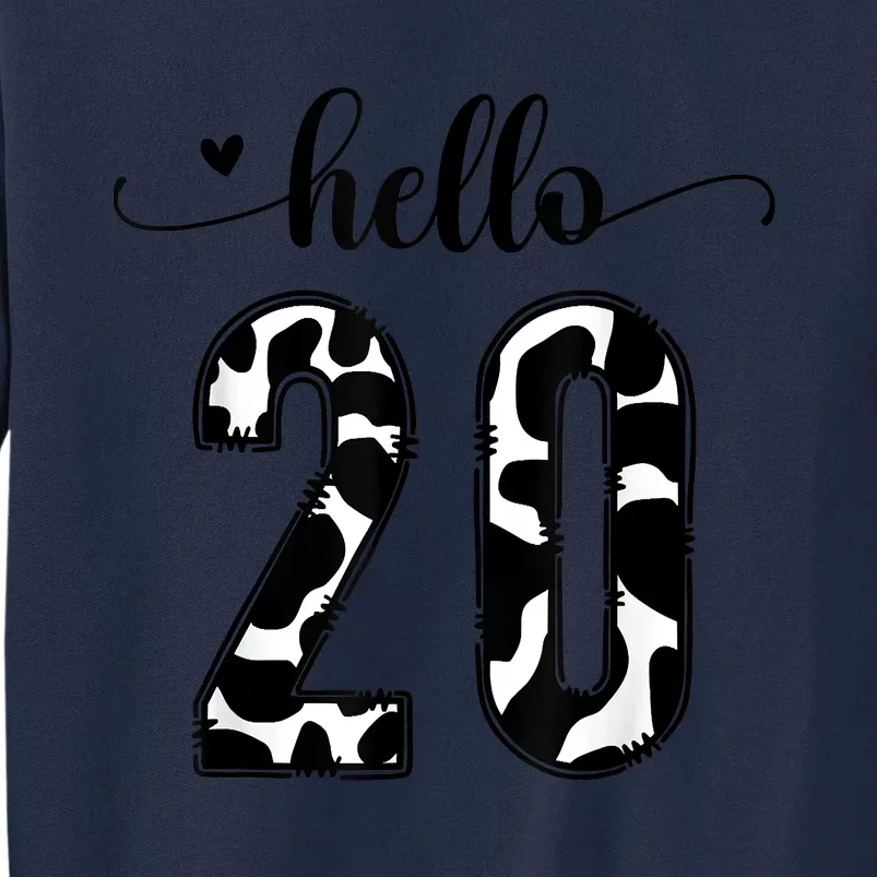 Black White Hello 20 Cow Print 20th Birthday Animal Pattern Tall Sweatshirt