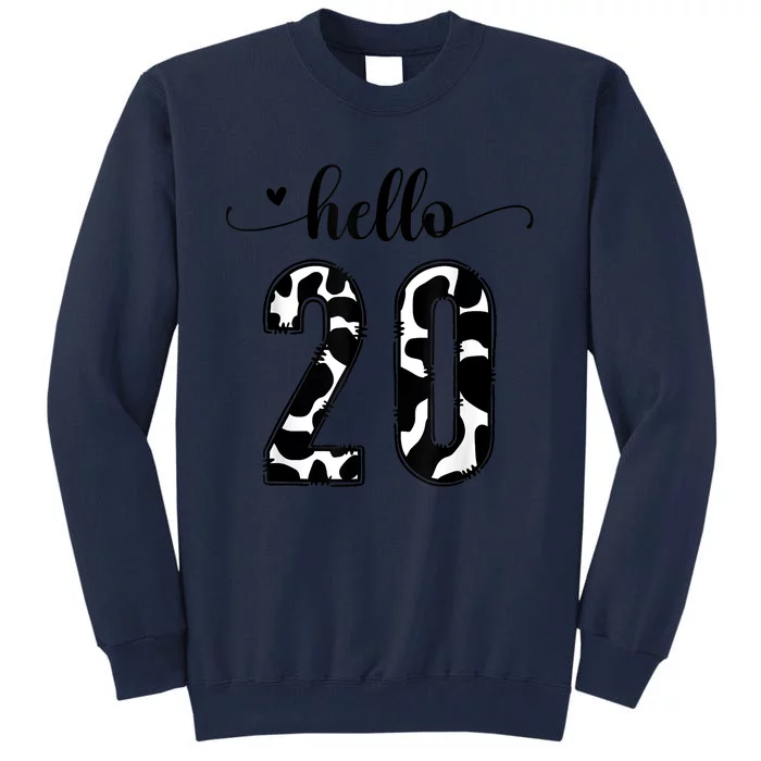 Black White Hello 20 Cow Print 20th Birthday Animal Pattern Tall Sweatshirt