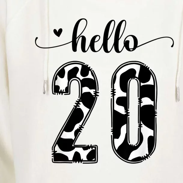 Black White Hello 20 Cow Print 20th Birthday Animal Pattern Womens Funnel Neck Pullover Hood