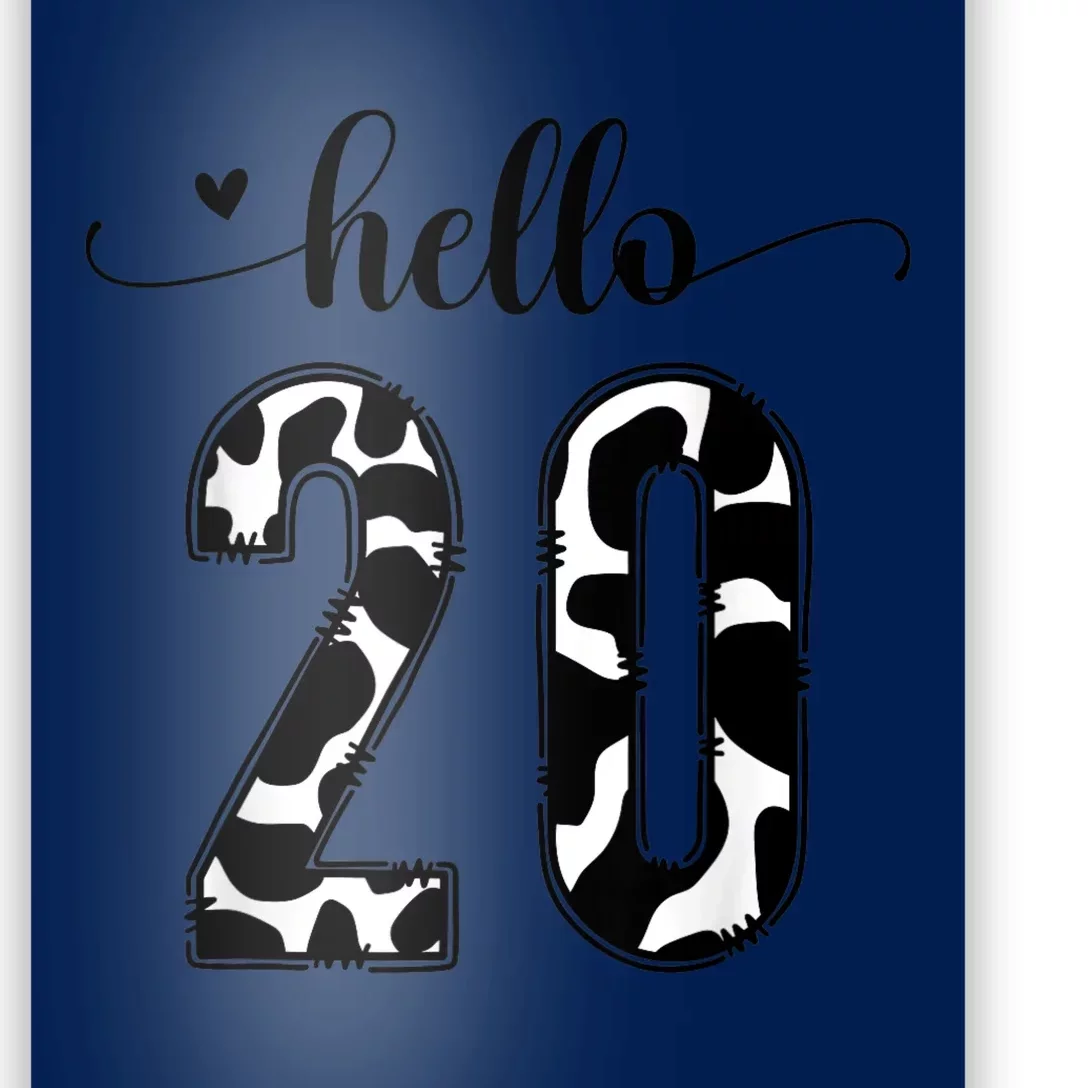 Black White Hello 20 Cow Print 20th Birthday Animal Pattern Poster