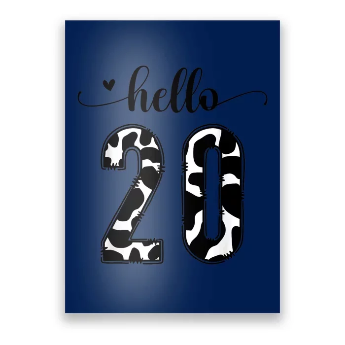 Black White Hello 20 Cow Print 20th Birthday Animal Pattern Poster