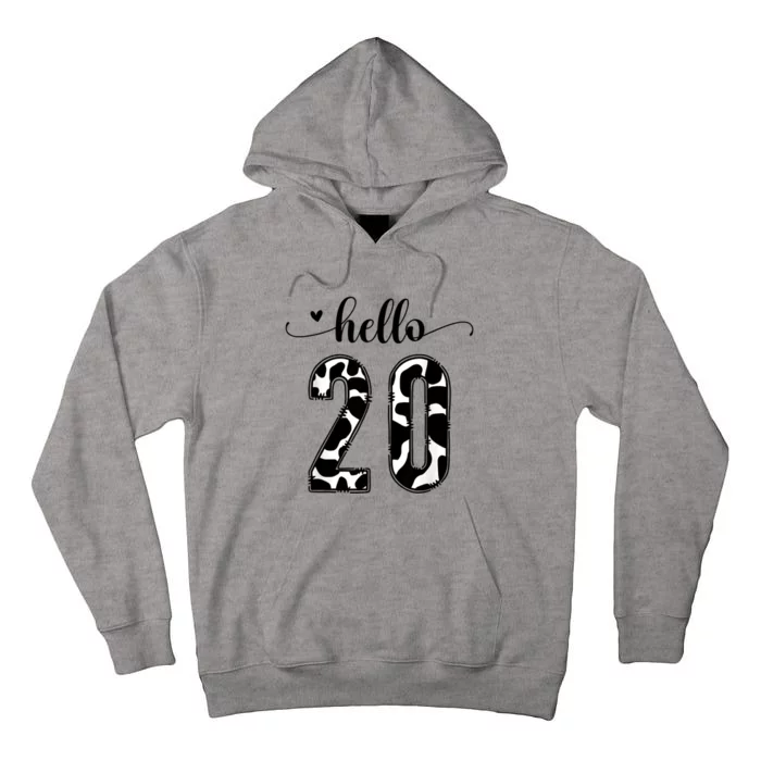 Black White Hello 20 Cow Print 20th Birthday Animal Pattern Tall Hoodie