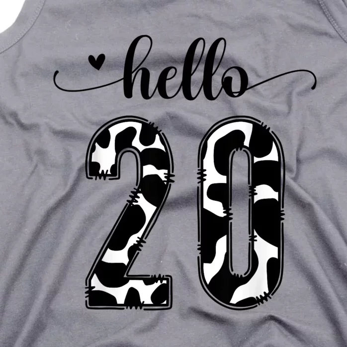 Black White Hello 20 Cow Print 20th Birthday Animal Pattern Tank Top