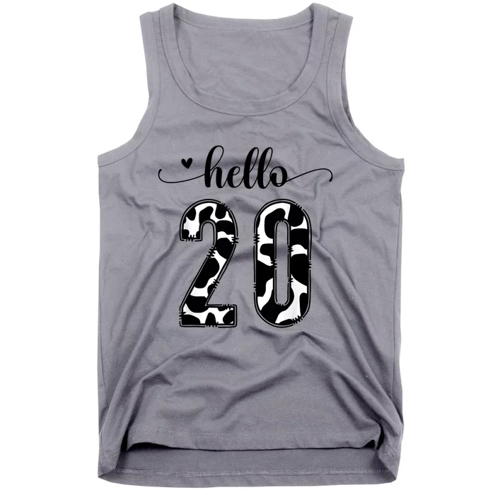 Black White Hello 20 Cow Print 20th Birthday Animal Pattern Tank Top