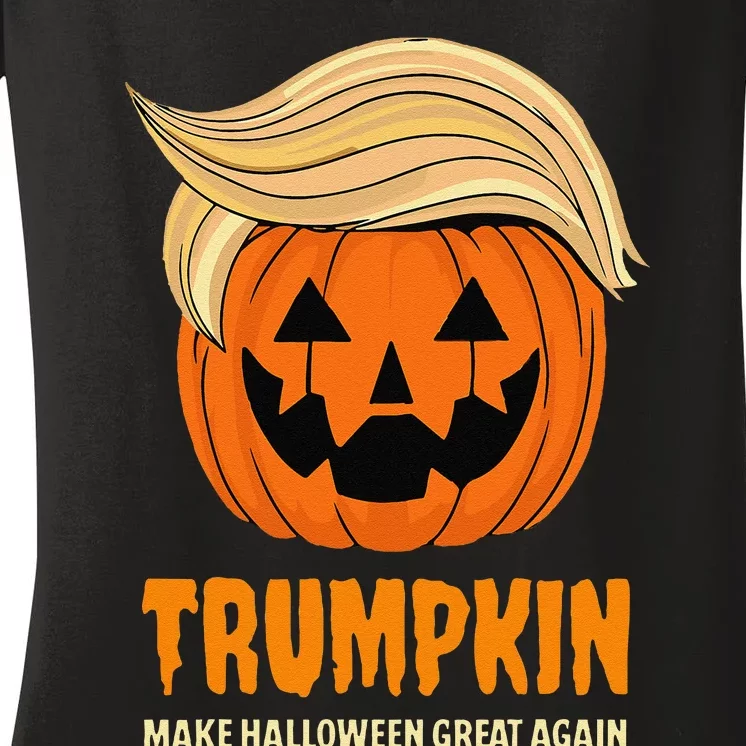 Blonde Wig Halloween Pumpkin Women's V-Neck T-Shirt