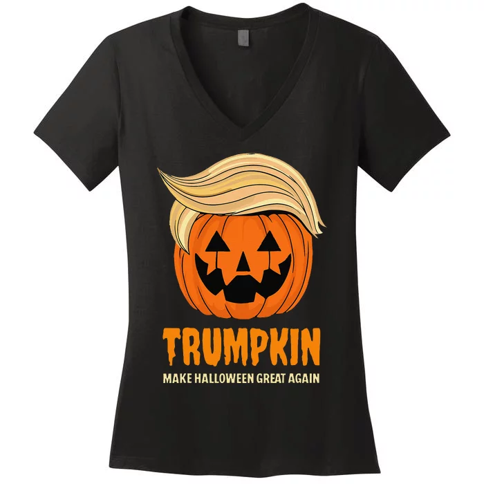 Blonde Wig Halloween Pumpkin Women's V-Neck T-Shirt