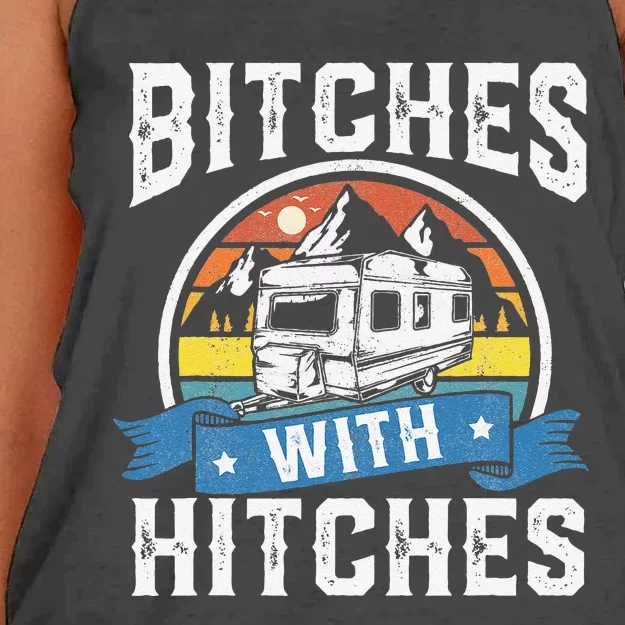 Bitches With Hitches Funny Camper Rv Camping Gift Women's Knotted Racerback Tank