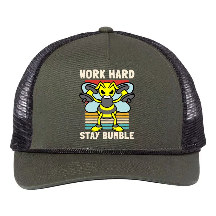 Bee Work Hard Stay Bumble Weightlifting Bees Gym Pun Humble Gift Retro Rope Trucker Hat Cap