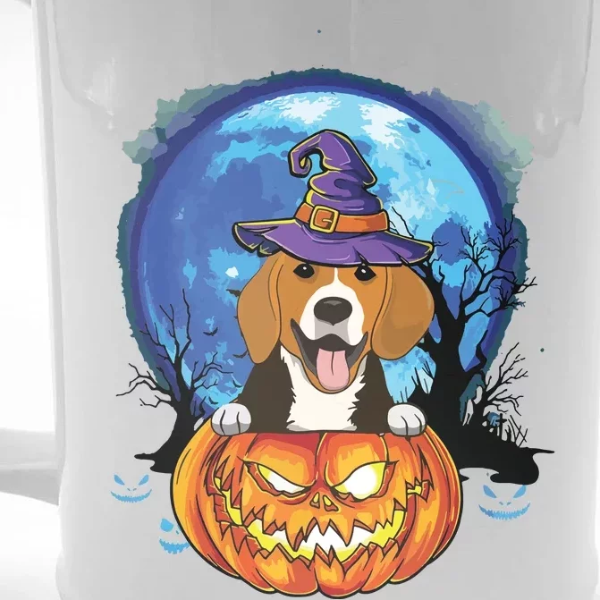 Beagle Witch Hat Pumpkin Scary Halloween Dog Lovers Front & Back Beer Stein