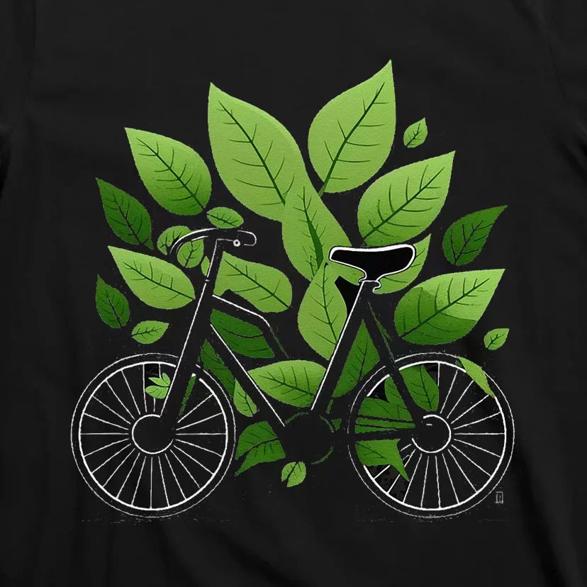 Biking Walking in Nature Bike Lover black bike green leaf T-Shirt