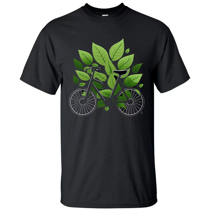 Biking Walking in Nature Bike Lover black bike green leaf Tall T-Shirt